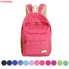 Forward Double-Shoulder Girls Canvas Dots Schoolbag Students Backpacks  ILML
