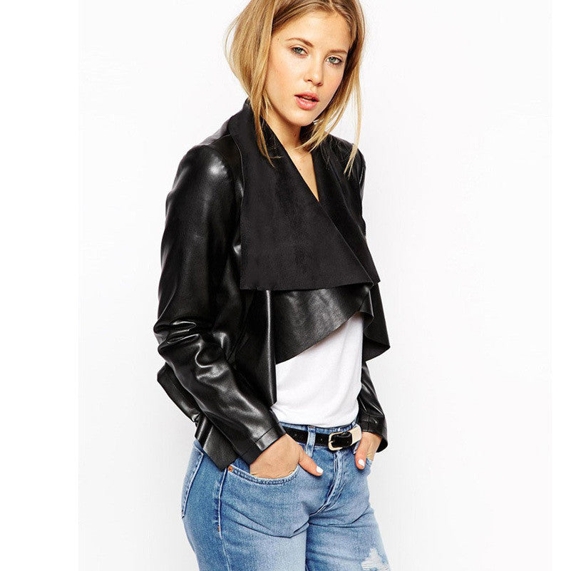 Forward Women PU Soft Leather Jackets Black Coat Motorcycle Outerwear Coat Cardigan Plus Size ILML