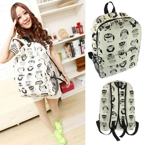 Forward Women Canvas Owl Printed Travel Oversize Satchel Shoulder Bag Backpack School Rucksack School Bags for Teenagers ILML
