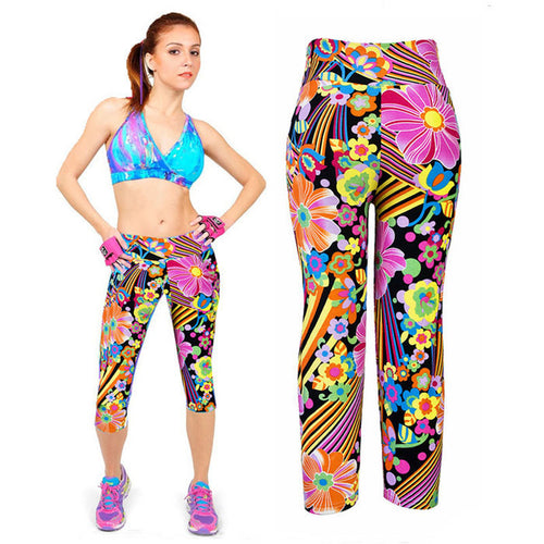 Goforward High Waist Stretched Women Pants Slim Printed Stretch Cropped Leggings Pants ILML