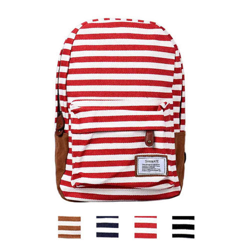 Goforward Girl Boy Double-Shoulder Sweet Striped Canvas Backpack Schoolbag School Bag  ILML