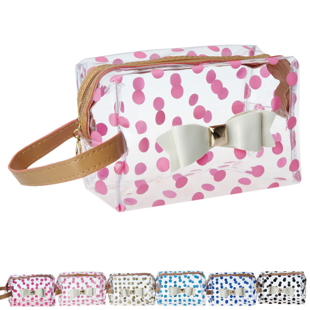 Goforward Transparent PVC Dot Bow Square Cosmetic Bag  ILML