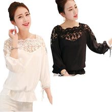 Goforward Women Lady Long Sleeve Sheer Lace Shirt Chiffon Blouse White Black Plus Size ILML