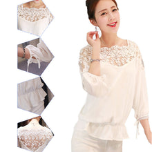 Goforward Women Lady Long Sleeve Sheer Lace Shirt Chiffon Blouse White Black Plus Size ILML