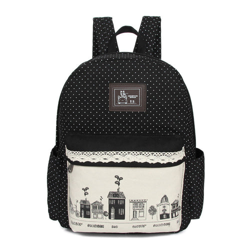 Goforward Design Women Cartoon Printing Double-Shoulder Bag Backpack Schoolbag Canvas Backpacks Bags Rucksack ILML