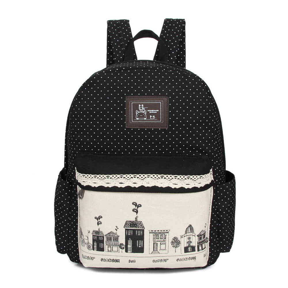 Goforward Design Women Cartoon Printing Double-Shoulder Bag Backpack Schoolbag Canvas Backpacks Bags Rucksack ILML
