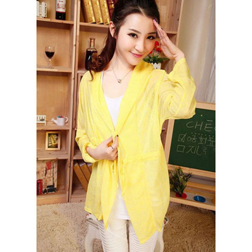 Goforward Hooded Batwing Cardigan Tunic UV Against Sweet Color Casual Blouse Tops Yellow Goforward ILML