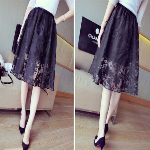 Goforward Womens Double Layer Pleated Retro Plaid Long Elastic Waist Skirt ILML