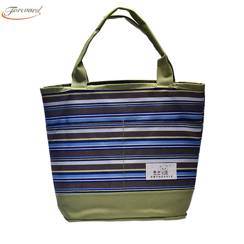 Goforward Canvas Stripe Tote Lunch Box Cooler Bag Bento Pouch Lunch Container Cooler Bags For Food Storage ILML