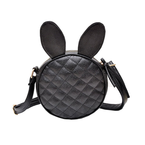 Goforward Women Girl able Rabbit Ear Round Artificial Leather Black Hbag Portable Shoulder Messenger Mini Bag ILML