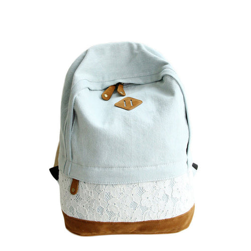 Goforward Women Fresh Denim Lace Backpack Girls Teenager School Bags Ladies Casual Travel Canvas Backpack  ILML