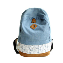 Goforward Women Fresh Denim Lace Backpack Girls Teenager School Bags Ladies Casual Travel Canvas Backpack  ILML