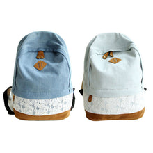 Goforward Women Fresh Denim Lace Backpack Girls Teenager School Bags Ladies Casual Travel Canvas Backpack  ILML