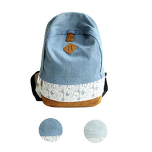 Goforward Women Fresh Denim Lace Backpack Girls Teenager School Bags Ladies Casual Travel Canvas Backpack  ILML