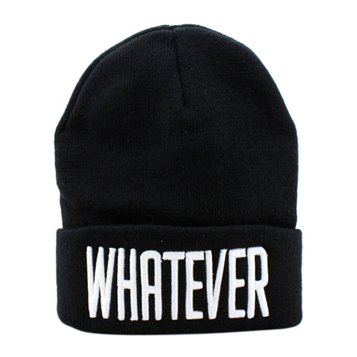 Hat Black White Whatever Letter Casual Hip-Hop Hats Knitted Wool Skullies Beanie Warm Hat For Men Women Touca Gorro ILML