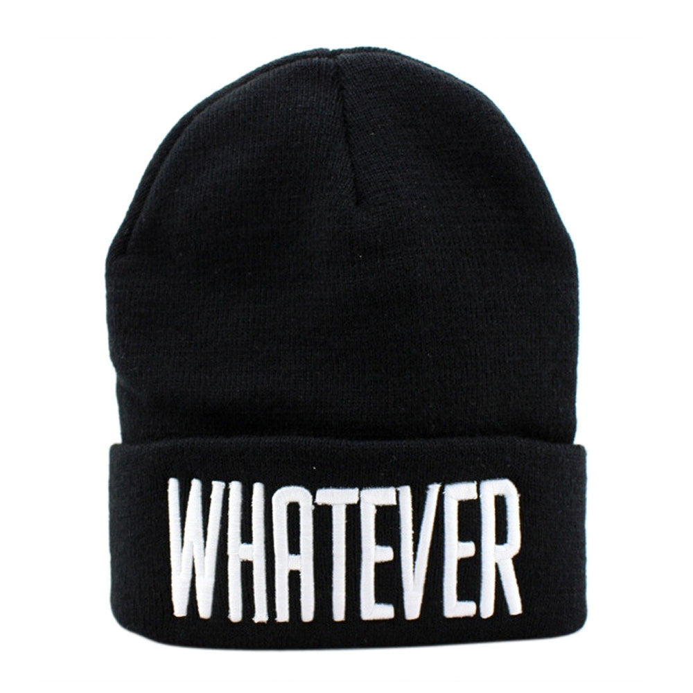 Hat Black White Whatever Letter Casual Hip-Hop Hats Knitted Wool Skullies Beanie Warm Hat For Men Women Touca Gorro ILML