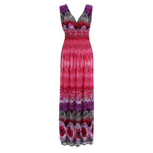 Large Size Sexy Deep V Neck Peacock Shape Bohemia Long Beach Dress Casual Tourism Maxi Dresses ILML