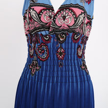 Large Size Sexy Deep V Neck Peacock Shape Bohemia Long Beach Dress Casual Tourism Maxi Dresses ILML