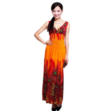 Large Size Sexy Deep V Neck Peacock Shape Bohemia Long Beach Dress Casual Tourism Maxi Dresses ILML