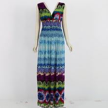 Large Size Sexy Deep V Neck Peacock Shape Bohemia Long Beach Dress Casual Tourism Maxi Dresses ILML