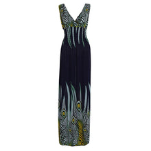 Large Size Sexy Deep V Neck Peacock Shape Bohemia Long Beach Dress Casual Tourism Maxi Dresses ILML