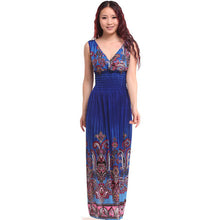 Large Size Sexy Deep V Neck Peacock Shape Bohemia Long Beach Dress Casual Tourism Maxi Dresses ILML