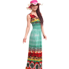 Large Size Sexy Deep V Neck Peacock Shape Bohemia Long Beach Dress Casual Tourism Maxi Dresses ILML