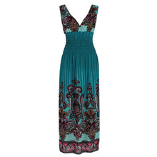 Large Size Sexy Deep V Neck Peacock Shape Bohemia Long Beach Dress Casual Tourism Maxi Dresses ILML