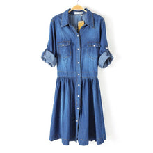 Plus Size Women Clothing Denim Dress Slim Cowboy Casual A Line Dress With Buttons ILML