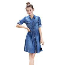 Plus Size Women Clothing Denim Dress Slim Cowboy Casual A Line Dress With Buttons ILML