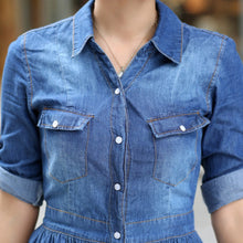 Plus Size Women Clothing Denim Dress Slim Cowboy Casual A Line Dress With Buttons ILML