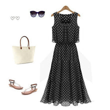 Boho Women Chiffon Sleeveless Pleated Long Maxi Dress Polka Dot Dresses Sundress ILML