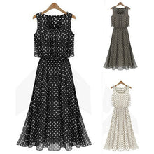 Boho Women Chiffon Sleeveless Pleated Long Maxi Dress Polka Dot Dresses Sundress ILML