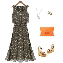 Boho Women Chiffon Sleeveless Pleated Long Maxi Dress Polka Dot Dresses Sundress ILML