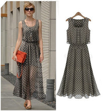 Boho Women Chiffon Sleeveless Pleated Long Maxi Dress Polka Dot Dresses Sundress ILML