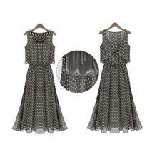 Boho Women Chiffon Sleeveless Pleated Long Maxi Dress Polka Dot Dresses Sundress ILML