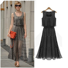 Boho Women Chiffon Sleeveless Pleated Long Maxi Dress Polka Dot Dresses Sundress ILML
