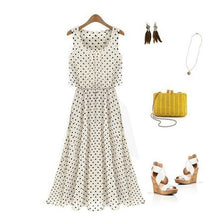 Boho Women Chiffon Sleeveless Pleated Long Maxi Dress Polka Dot Dresses Sundress ILML