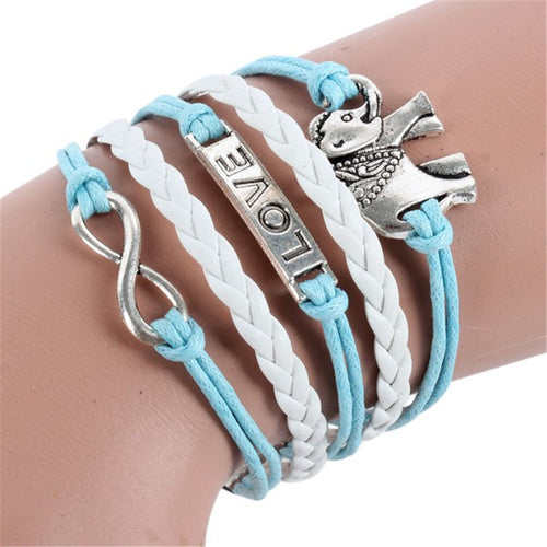 Infinity Braid Love Elephants Chain Leather Charm Plated Silver DIY Bracelet ILML