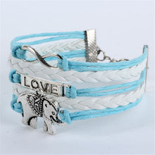 Infinity Braid Love Elephants Chain Leather Charm Plated Silver DIY Bracelet ILML