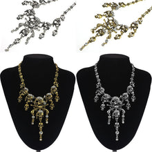 Gothic Punk Style Retro Necklace Silver Bronze Vintage Necklace Pirate Skull Cluster Rhinestone Necklaces Boho Jewelry ILML