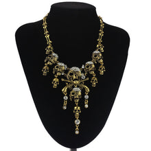 Gothic Punk Style Retro Necklace Silver Bronze Vintage Necklace Pirate Skull Cluster Rhinestone Necklaces Boho Jewelry ILML