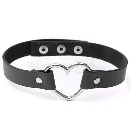 Punk Women Ladies Gothic Leather Choker Heart Chain Spike Rivet Buckle Collar Necklace ILML