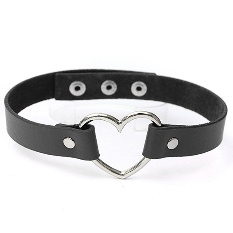 Punk Women Ladies Gothic Leather Choker Heart Chain Spike Rivet Buckle Collar Necklace ILML
