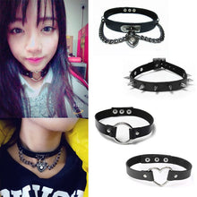 Punk Women Ladies Gothic Leather Choker Heart Chain Spike Rivet Buckle Collar Necklace ILML