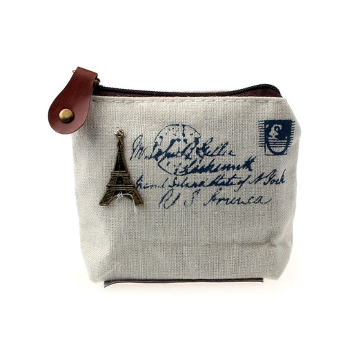 Retro Women Coin Bag Purse Wallet Card Case Hbag Gift Eiffel Tower Camera bicycle car Bolsas Femmes  ILML
