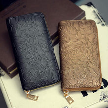 Goforward Lady Women Zipper Leather Clutch Wallet Long Card Rose Embossed Wallet  ILML