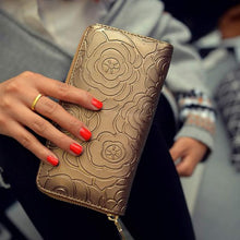 Goforward Lady Women Zipper Leather Clutch Wallet Long Card Rose Embossed Wallet  ILML