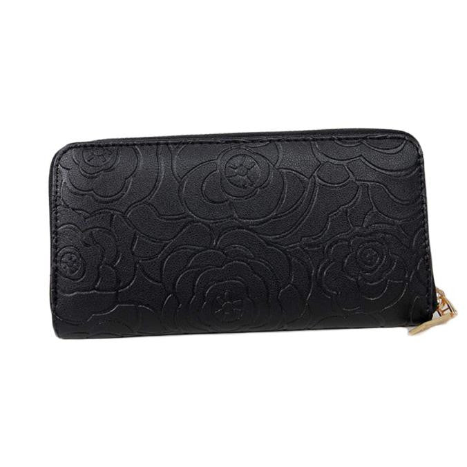 Goforward Lady Women Zipper Leather Clutch Wallet Long Card Rose Embossed Wallet  ILML