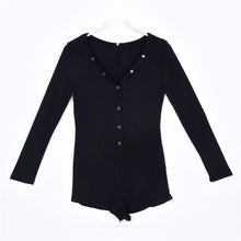 Sexy Women V-Neck Button Long Sleeve Jumpsuit Bodycon Rompers Shorts Bodysuit ILML